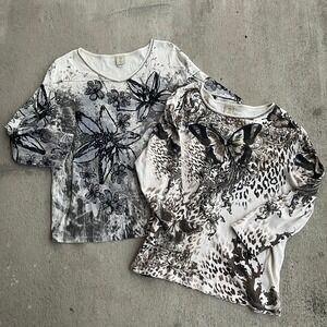 Jess Jane USA Womens‎ Butterfly & Floral Print Long Sleeve Blouses Size 1X